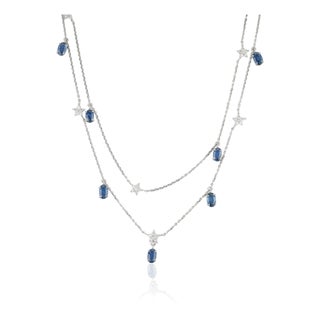 Celestial 2.84ct Sapphire & Diamond Double-Layer Star Station Necklace 14k Gold For Sale