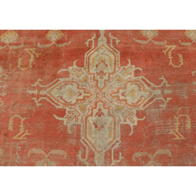 Early 20th Century Antique Turkish Oushak Rug With Soft Apricot Field and Faded Cream 11'5 X 15'0 For Sale - Image 5 of 12