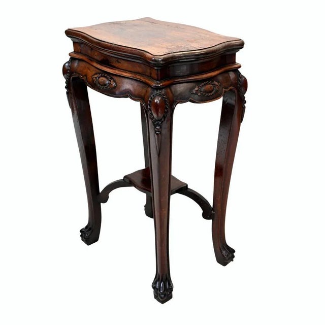 Gorgeous hand carved Chinese vintage pedestal stand Crafted from kingwood with elegantly carved designs Can be used to...