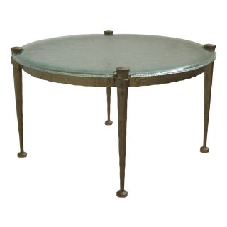 Wrought Iron Coffee Table with Aquamarine Glass in the style of Lothar Klute, 1980s For Sale