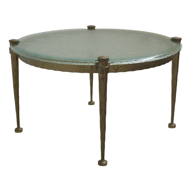 Wrought Iron Coffee Table with Aquamarine Glass in the style of Lothar Klute, 1980s For Sale