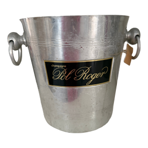Vintage French Champagne Bucket – Pol Roger Double-Sided Label – Aluminum Wine Cooler With Ring Handles
