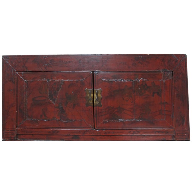 Mid 19th Century 96" Tall Red Lacquer Antique Chinese Chinoiserie-Style Cabinet For Sale - Image 5 of 15
