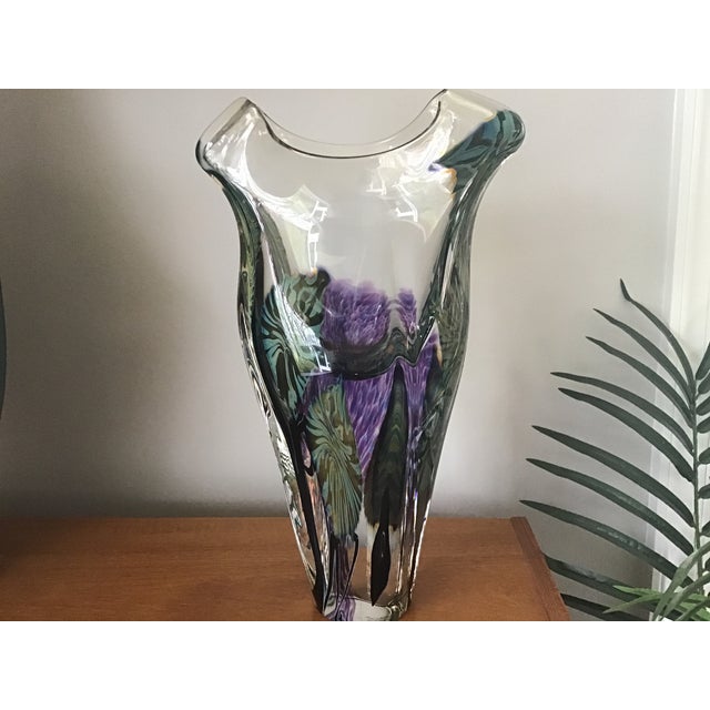 This stunning signed art glass vase by David Lotton would be a beautiful decor item for any style home. The unique vase is...