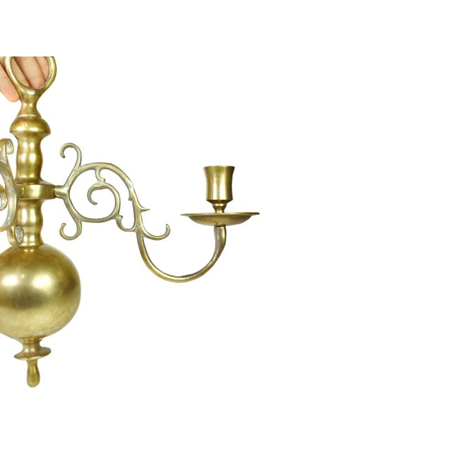 Mid-Century Modern Vintage Tall Solid Brass Wall Mounted Sconces Double Candle Candlestick Holder - a Pair For Sale - Image 3 of 6