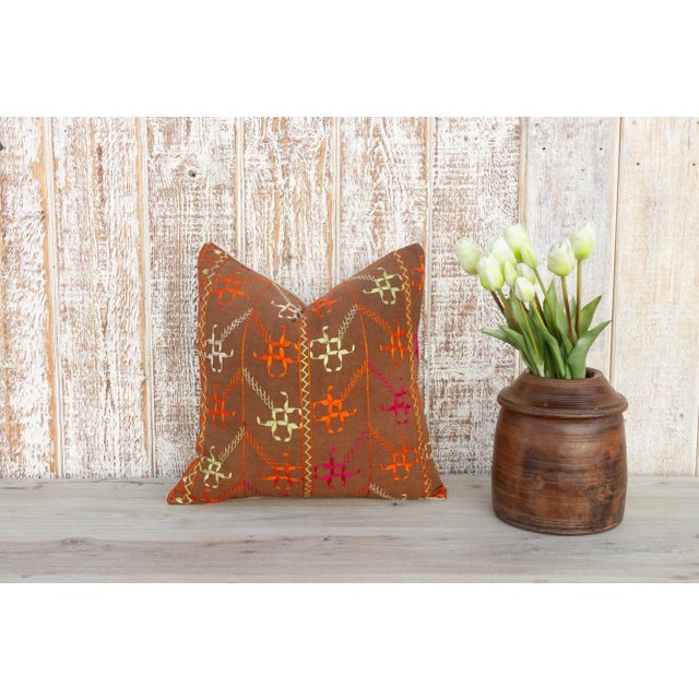 Brown Tia Antique Indian Folk Pillow For Sale - Image 8 of 9