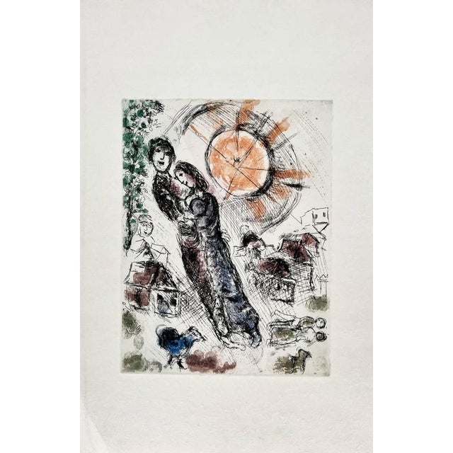 Marc Chagall, Soleil aux amoureux, 1968, Etching, Framed, in Flawless conditions. Designed 1960 to 1969