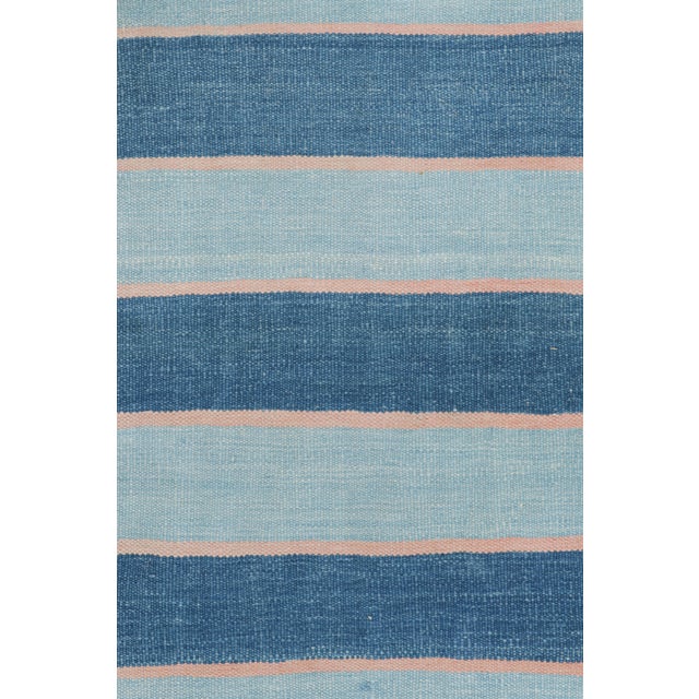 Boho Chic Rug & Kilim's Contemporary Dhurrie Rug in Blue Stripes - 5x6 For Sale - Image 3 of 8