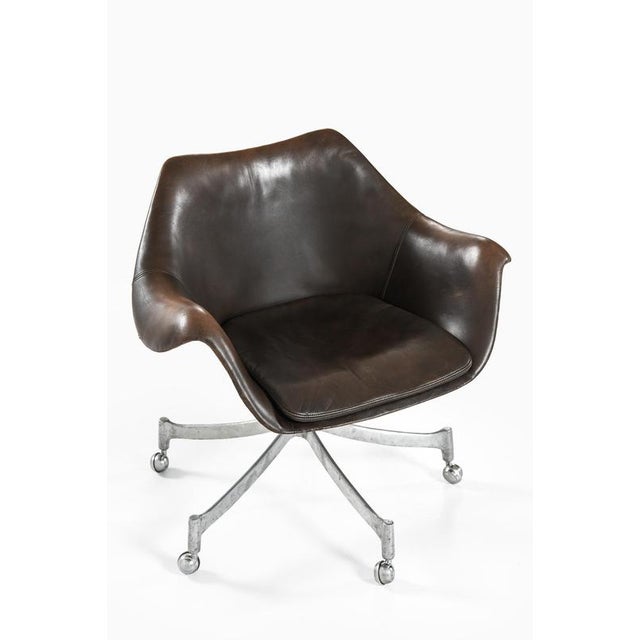 Metal Office Chair in Aluminum and Leather attributed to Jørgen Lund and Ole Larsen, 1960s For Sale - Image 7 of 9