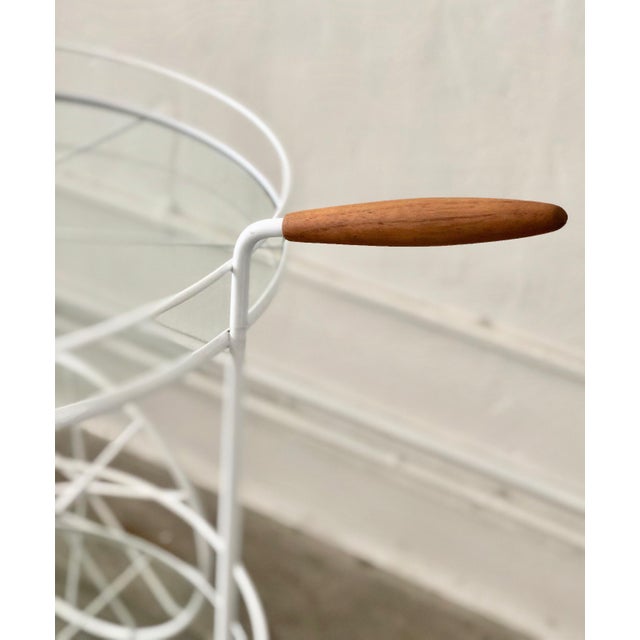 White Vintage Indoor Outdoor Patio Bar Cart With Wooden Handle