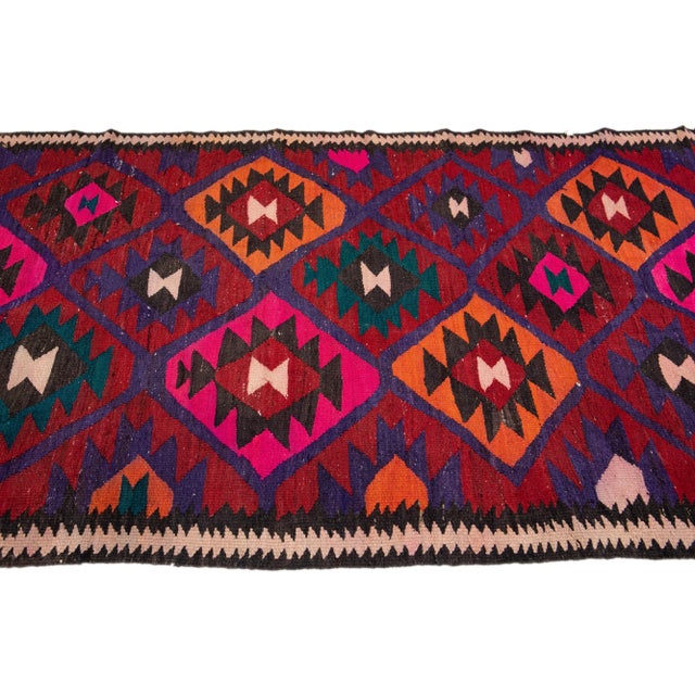 1960s 1960s Vintage Turkish Kilim Pink Handmade Tribal Wool Runner For Sale - Image 5 of 8