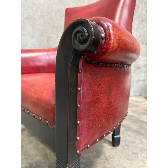 Vintage Leather Club Chair Oxblood Red Nailhead Regency Designer For Sale - Image 9 of 11