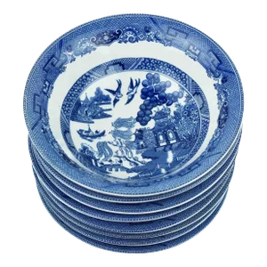 Late 20th Century Blue Willow Design Serving Bowls by Johnson Brothers Set of 8