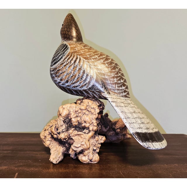 1990s Vicki Hughes, Signed, Hand‑Carved Ruffed Grouse Sculpture — Wildlife Art For Sale - Image 4 of 12