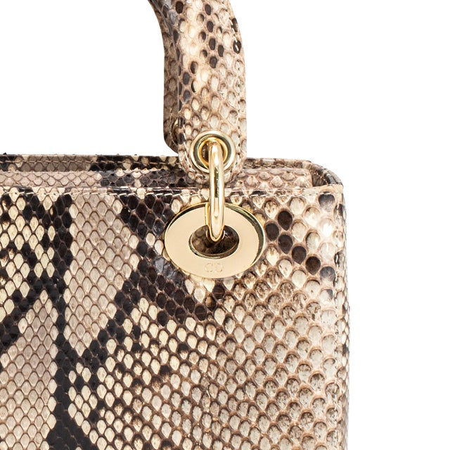 Christian Dior Lady Dior Python Snakeskin Gold Hardware Top Handle Bag For Sale - Image 9 of 12