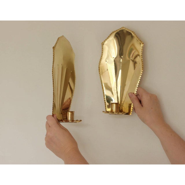 Made and Sourced from Sweden An amazing pair of large Mid century brass wall sconces, suitable for use with standard...