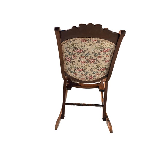 Early 20th Century Carved Walnut & Upholstered Folding Rocking Chair ...