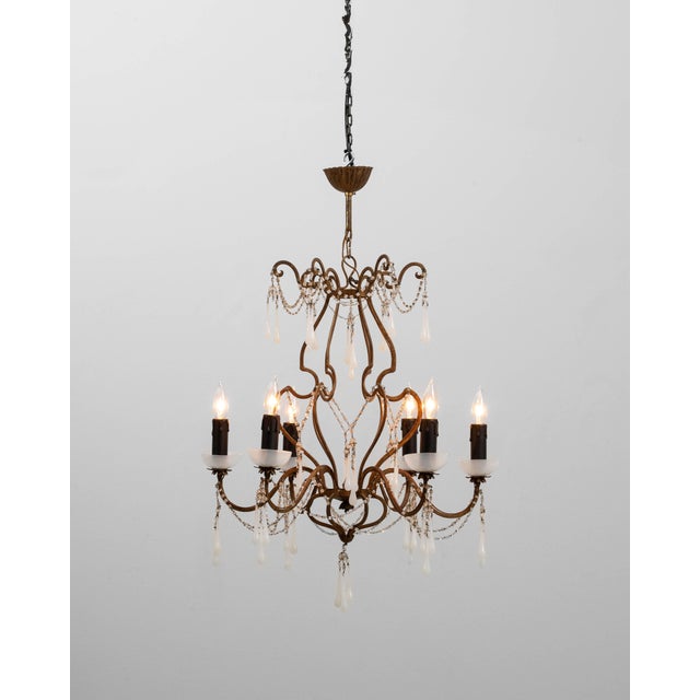 20th Century Italian Rococo Revival Gilt Metal Chandelier With Glass Drops For Sale - Image 18 of 18