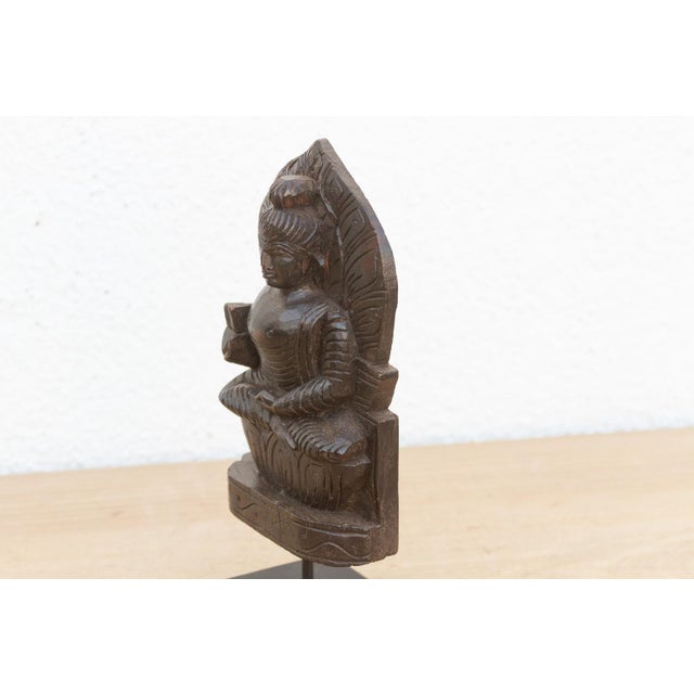 1970s Vintage Carved Wooden Buddha on Stand For Sale - Image 5 of 7