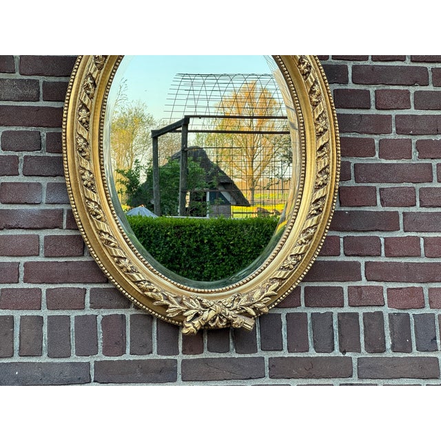 1960 French Louis XVI Gold Beech Oval Wall Mirror 1pc For Sale - Image 16 of 18