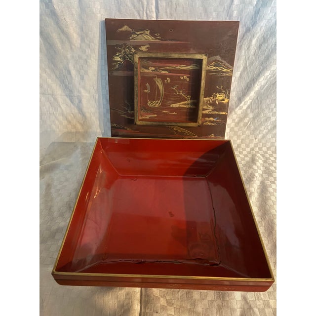 Chinese Antique Hand Painted Red Lacquer Box For Sale - Image 11 of 13