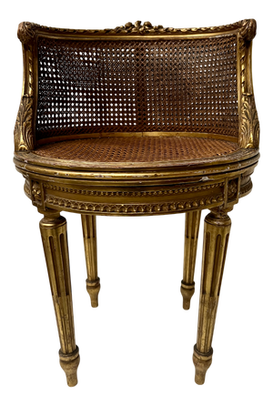 Louis XVI Style Armchair in Wood and Gilded Stucco
