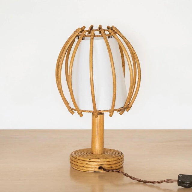 1960s French Rattan Orb Table Lamp For Sale - Image 4 of 9