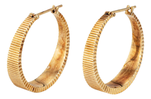 Oval Shimmer Hoop Earrings Vintage 14k Yellow Gold 1" Drops Estate Jewelry, Pair