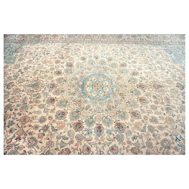 Antique Persian Tabriz Pahlavi Wool 12x18 Ivory, Pink & Teal Handmade Area Rug #9902227 For Sale - Image 11 of 15