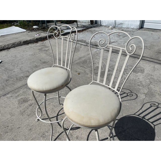 Vintage Textured Iron Boho Swivel Bar Stools - a Pair For Sale - Image 11 of 12