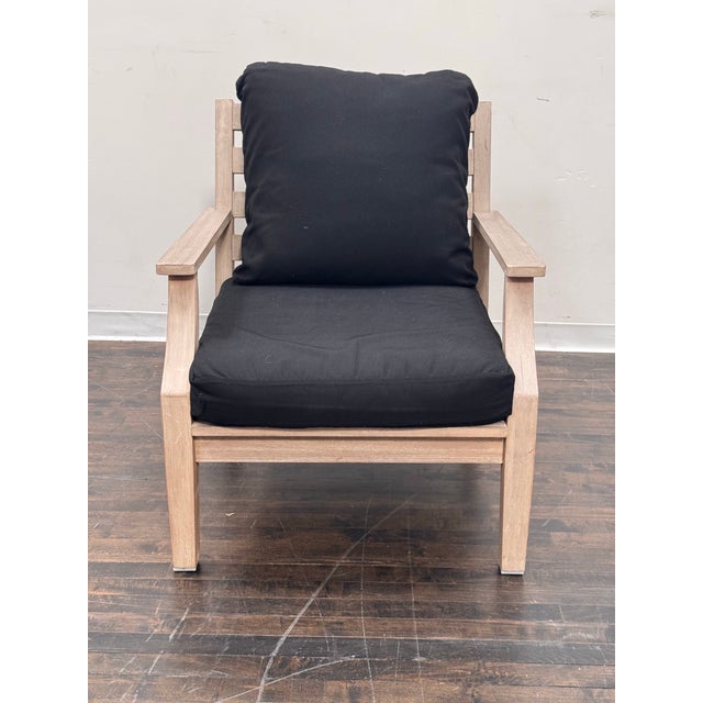 Design Plus Gallery presents the Outdoor Belmont Armchair from Pottery Barn. This armchair has a weathered white frame...
