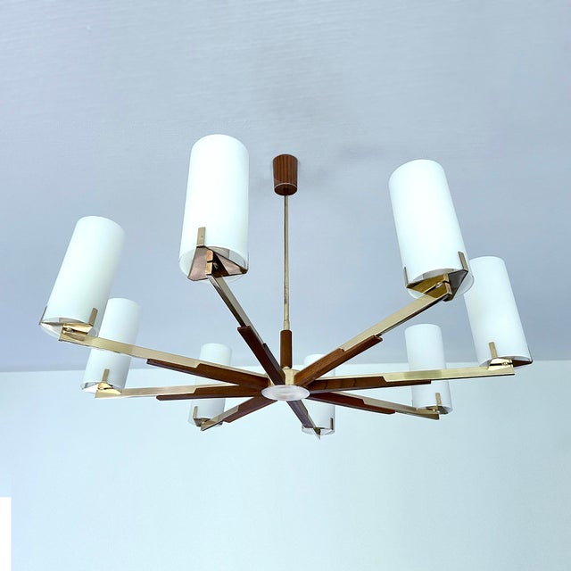 Large Scandinavian Glass and Teak Pendant Light, 1960s For Sale - Image 9 of 15