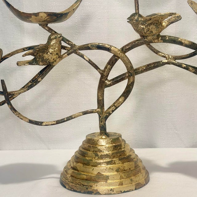 Late 20th Century Vintage Brutalist Hand Gilt Wrought Iron Bird Candelabra – Newly Painted For Sale - Image 5 of 12
