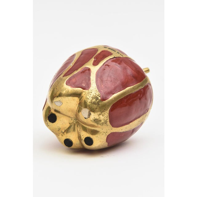 Brass Vintage Enamel and Brass Pear and Apple Sculpture Objects, Green and Red Set of 6 For Sale - Image 8 of 11