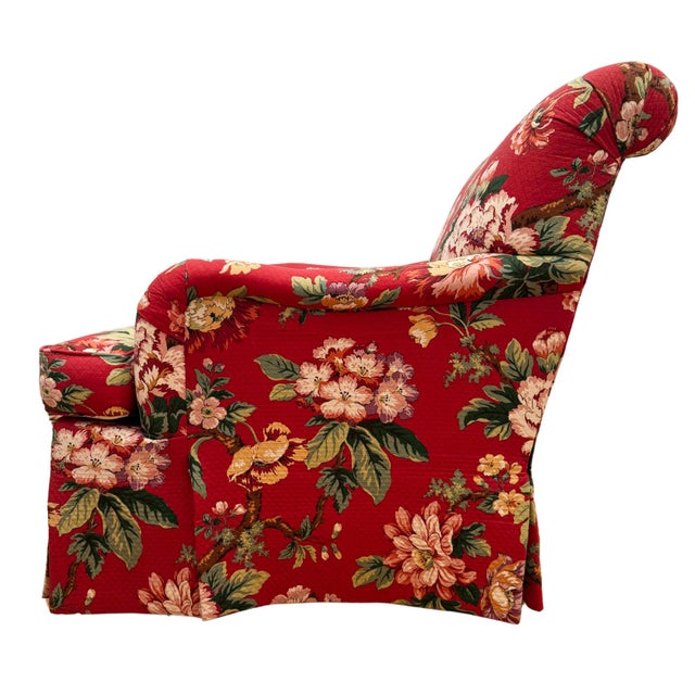 Textile Late 20th Century Hickory Chair Sovereign Collection Red Floral Swivel Chairs - A Pair For Sale - Image 7 of 11