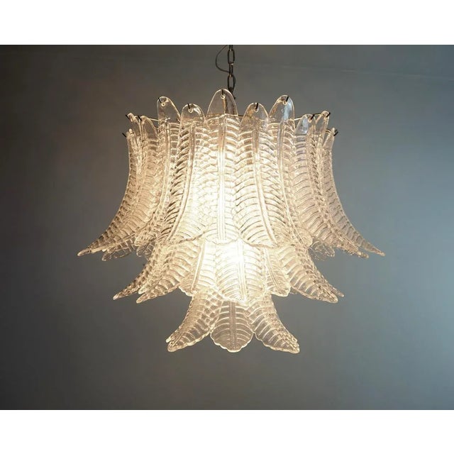 Italian Murano Three-Tier 48 Transparent Felci Glass Chandelier For Sale In Los Angeles - Image 6 of 11