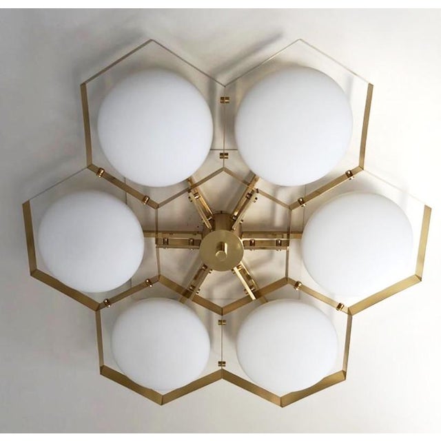 21st Century Hive Polished Brass Matte White Murano Flush Mount by Fabio LTD For Sale - Image 6 of 9