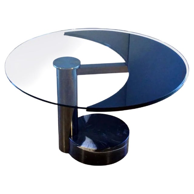 Round & Oval Dining Table with Glass & Black Top by Mario Mazzer for Zanette For Sale