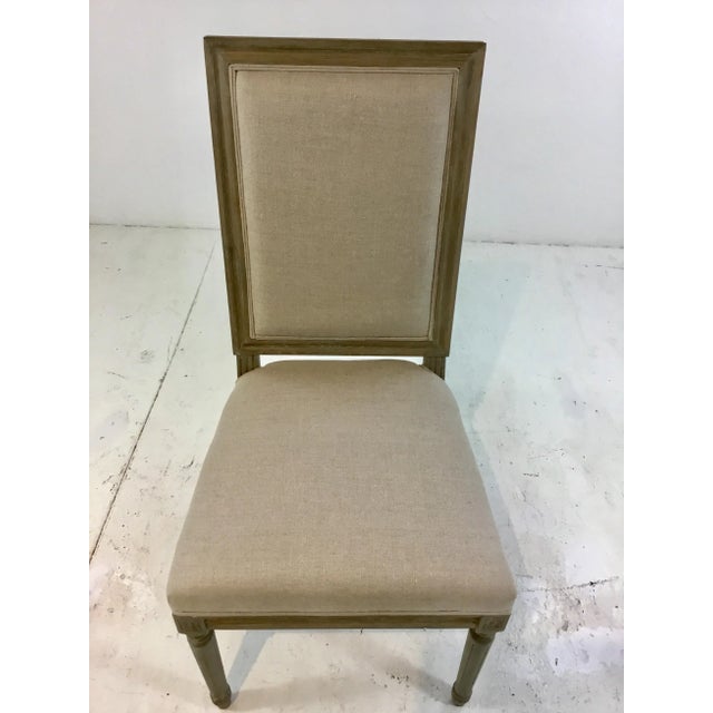 Transitional French Style Greige Linen Side Chair For Sale - Image 4 of 7