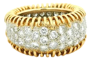 Vintage 18k Gold Diamond Bombe Band Ring, Circa 1980s, Size 5.75