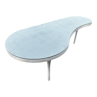Mid-Century Style White Gesso Coffee Table With Antique Mirrored Top For Sale