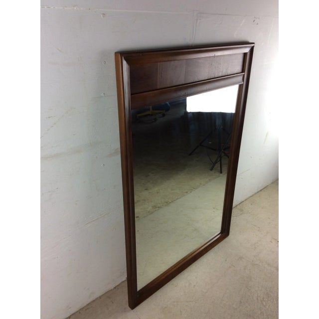 Mid Century Modern Wall Mirror With Beveled Frame & Walnut Inlay For Sale - Image 11 of 12