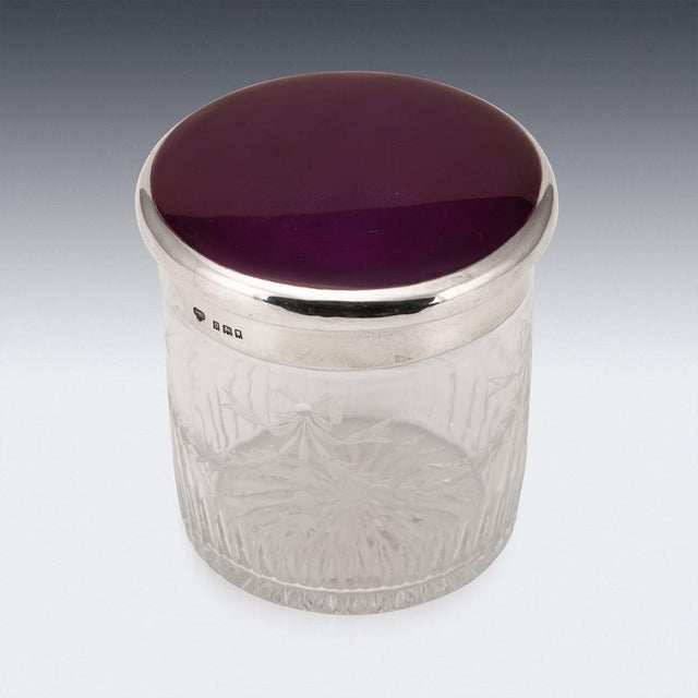 1910s Antique English Silver and Etched Crystal Jar from G&S Co., London, 1919 For Sale - Image 5 of 13