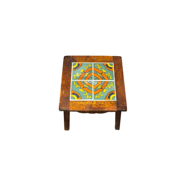 Mid-Century Modern 1970s Wood Table With Mosaic Top For Sale - Image 3 of 3