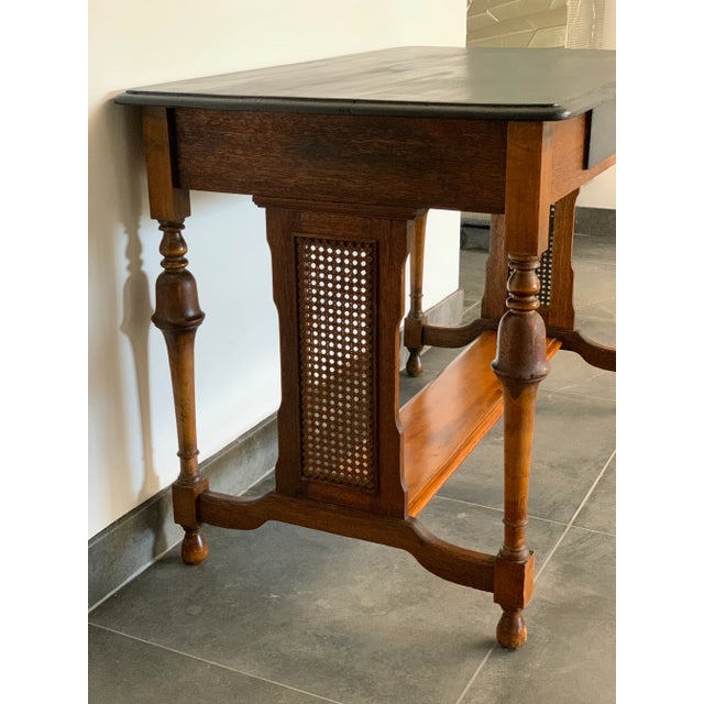 Antique Ebonized Oak Library Table Desk With Drawer For Sale In Phoenix - Image 6 of 8