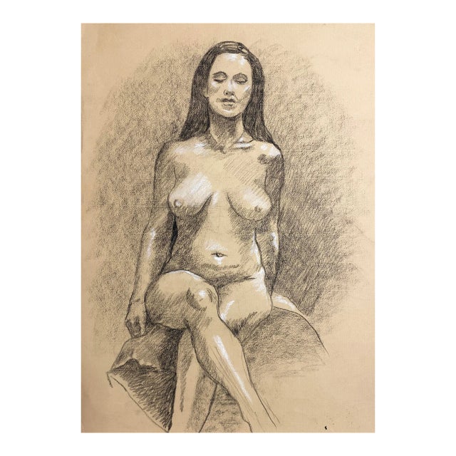 1990s Ron Yrabedra Seated Female Nude Drawing For Sale