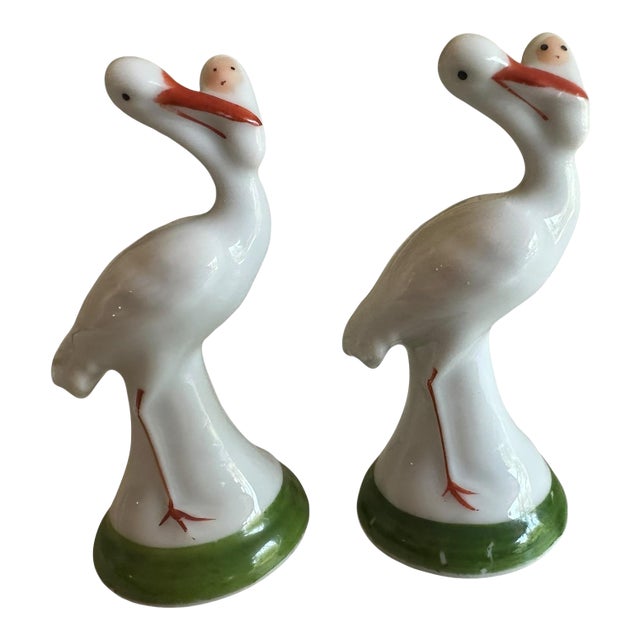Vintage Hollóházi Porcelain Stork Figurines, Hungary, 1970s – A Pair - Palm Beach Style Birds For Sale