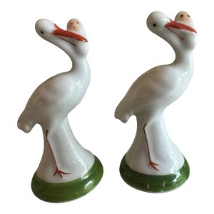 Vintage Hollóházi Porcelain Stork Figurines, Hungary, 1970s – A Pair - Palm Beach Style Birds