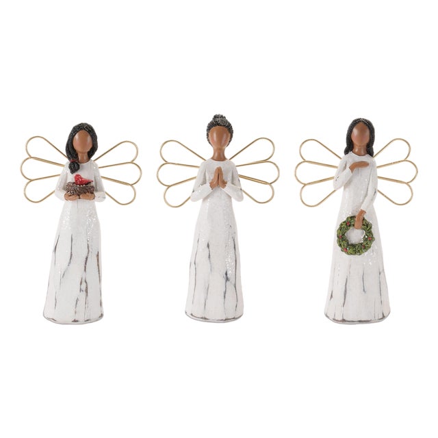 Modern Angel Figurines withGold Metal Wings (Set of 6) For Sale
