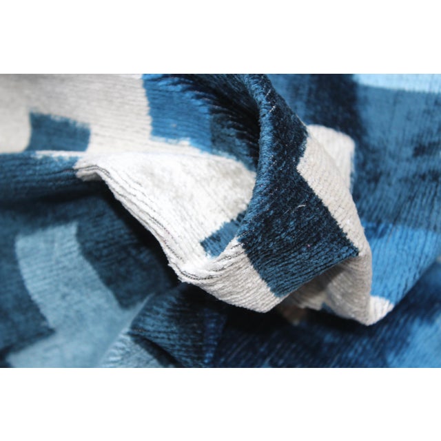 Blue Contemporary Silk Velvet Ikat Pillow Cover Bohemian Pillow For Sale - Image 8 of 10